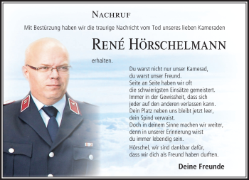 Traueranzeige von Rene' Hörschelmann von Südthüringer Presse