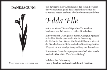Traueranzeige von Edda Elle von Südthüringer Presse