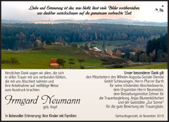 Traueranzeige von Irmgard Neumann von Südthüringer Presse