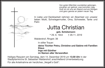 Traueranzeige von Jutta Christian von Frankenpost