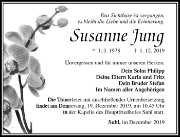 Traueranzeige von Susanne Jung von Südthüringer Presse