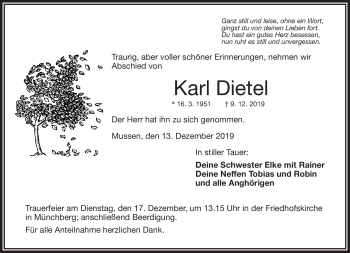 Traueranzeige von Karl Dietel von Frankenpost