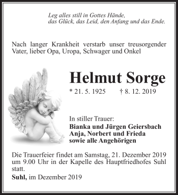 Traueranzeige von Helmut Sorge von Südthüringer Presse