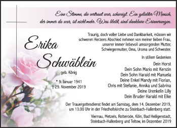 Traueranzeige von Erika Schwäblein von Südthüringer Presse