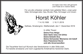 Traueranzeige von Horst Köhler von Frankenpost
