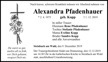 Traueranzeige von Alexandra Pfadenhauer von Neue Presse Coburg