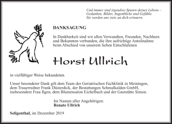 Traueranzeige von Horst Ullrich von Südthüringer Presse