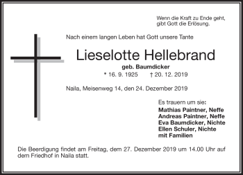 Traueranzeige von Lieselotte Hellebrand von Frankenpost