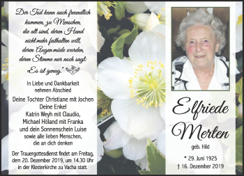 Traueranzeige von Elfriede Merten von Südthüringer Presse