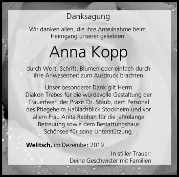 Traueranzeige von Anna Kopp von Neue Presse Coburg