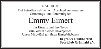 Traueranzeige von Emmy Eimert von Frankenpost