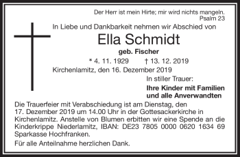 Traueranzeige von Ella Schmidt von Frankenpost