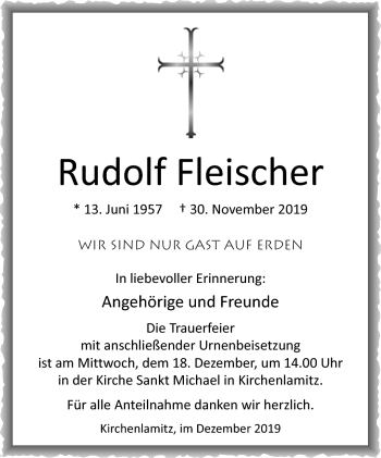 Traueranzeige von Rudolf Fleischer von Frankenpost