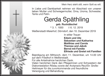 Traueranzeige von Gerda Späthling von Frankenpost