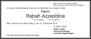 Traueranzeige von Rabah Azzeddine von Frankenpost