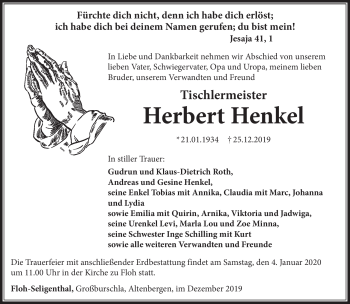 Traueranzeige von Herbert Henkel von Südthüringer Presse