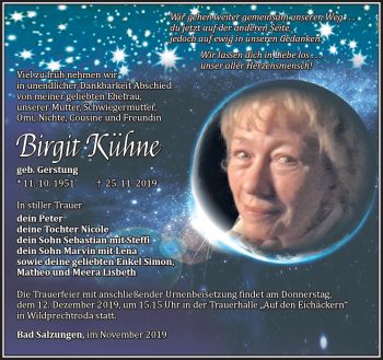 Traueranzeige von Birgit Kühne von Südthüringer Presse