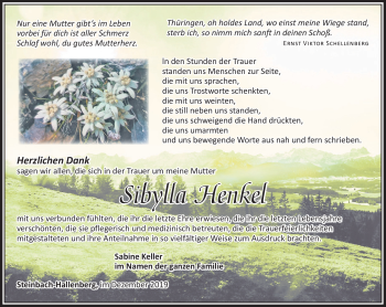Traueranzeige von Sibylla Henkel von Südthüringer Presse