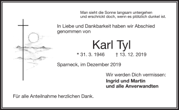 Traueranzeige von Karl Tyl von Frankenpost