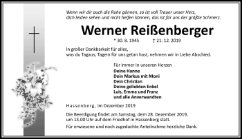 Traueranzeige von Werner Reißenberger von Neue Presse Coburg