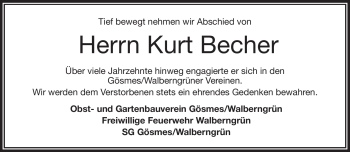 Traueranzeige von Kurt Becher von Frankenpost