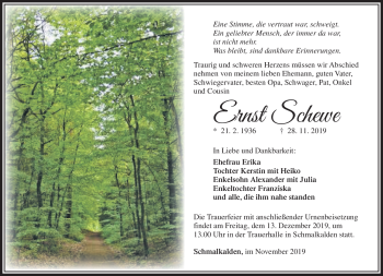 Traueranzeige von Ernst Schewe von Südthüringer Presse