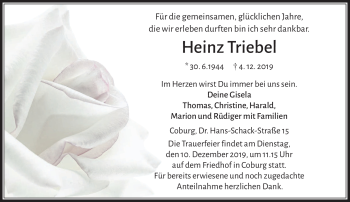 Traueranzeige von Heinz Triebel von Neue Presse Coburg