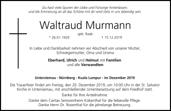 Traueranzeige von Waltraud Murmann von Neue Presse Coburg