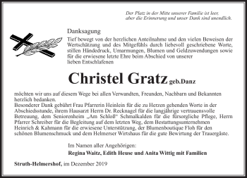 Traueranzeige von Christel Gratz von Südthüringer Presse