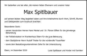 Traueranzeige von Max Spitlbauer von Neue Presse Coburg
