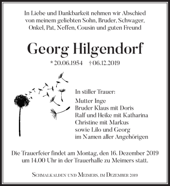 Traueranzeige von Georg Hilgendorf von Südthüringer Presse