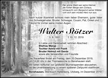 Traueranzeige von Walter Stötzer von Südthüringer Presse