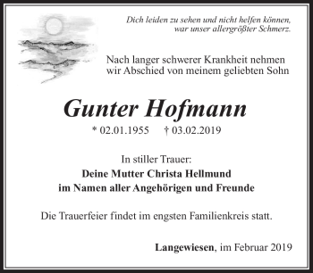Traueranzeige von Gunter Hofmann von Südthüringer Presse
