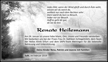 Traueranzeige von Renate Heilemann von Südthüringer Presse