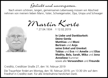 Traueranzeige von Martin Korte von Neue Presse Coburg