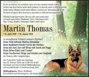 Traueranzeige von Martin Thomas von Südthüringer Presse