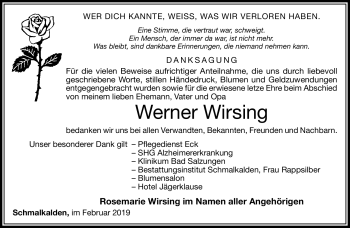 Traueranzeige von Werner Wirsing von Südthüringer Presse