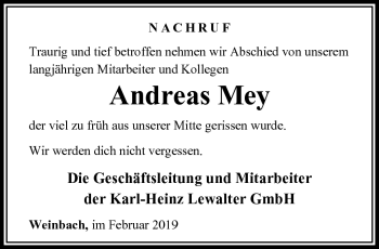 Traueranzeige von Andreas Mey von Südthüringer Presse