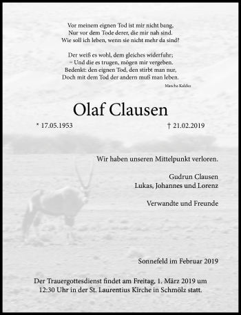Traueranzeige von Olaf Clausen von Neue Presse Coburg