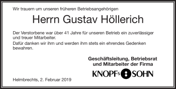 Traueranzeige von Gustav Höllerich von Frankenpost