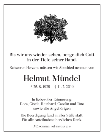 Traueranzeige von Helmut Mündel von Frankenpost