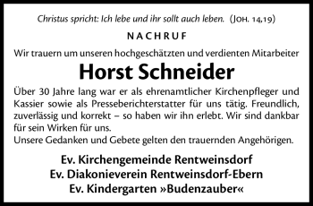 Traueranzeige von Horst Schneider von Neue Presse Coburg