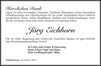 Traueranzeige von Jörg Eichhorn von Südthüringer Presse