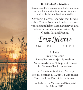 Traueranzeige von Ernst Liebetrau von Südthüringer Presse
