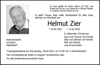 Traueranzeige von Helmut Zier von Neue Presse Coburg