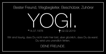 Traueranzeige von Yogi  von Frankenpost