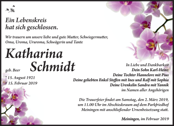 Traueranzeige von Katharina Schmidt von Südthüringer Presse