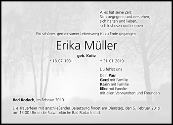 Traueranzeige von Erika Müller von Neue Presse Coburg