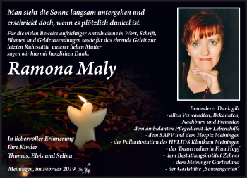 Traueranzeige von Ramona Maly von Südthüringer Presse