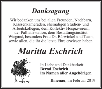Traueranzeige von Margitta Eschrich von Südthüringer Presse